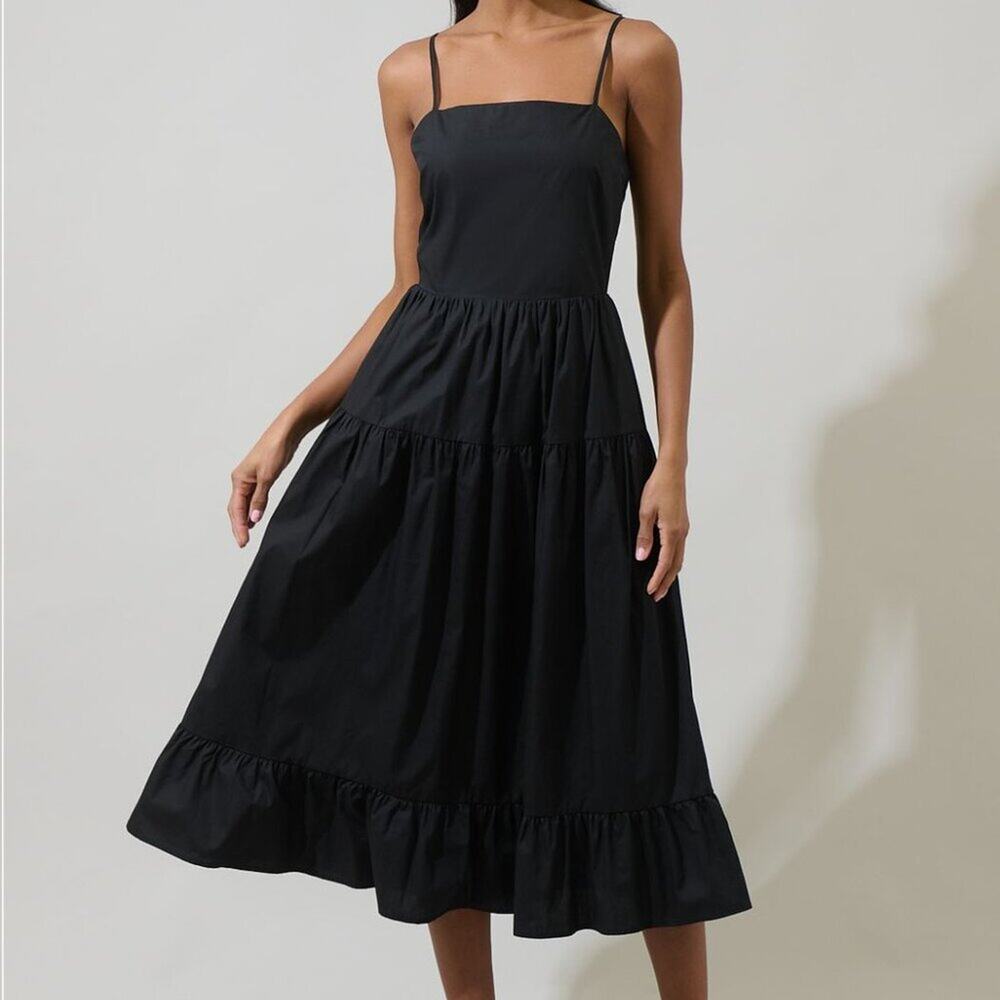 Sugarlips NWT Black Tiered Midi Dress Minimal Spaghetti Strap size XL - Picture 3 of 3